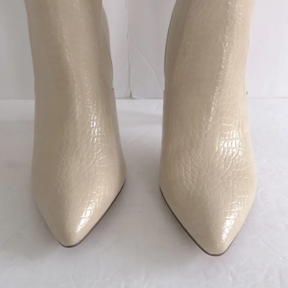 SHOEDAZZLE Women Paige Stiletto Beige Knee-High Boots Crock Embossed Size 10 New - Picture 12 of 14